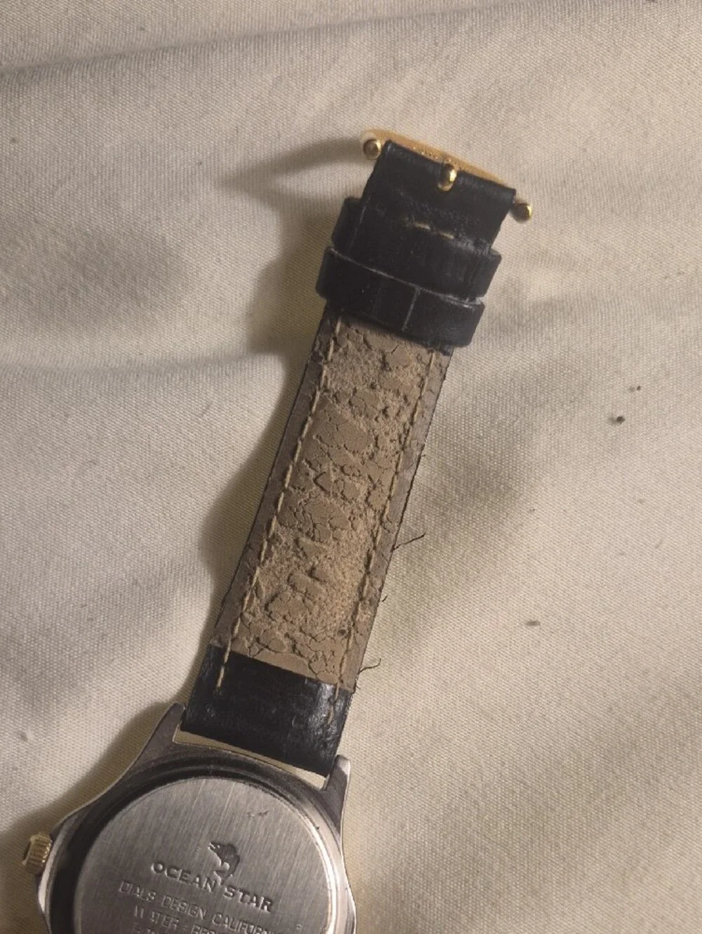 Ocean Star Gold Dial Black Leather Branded Wristwatch